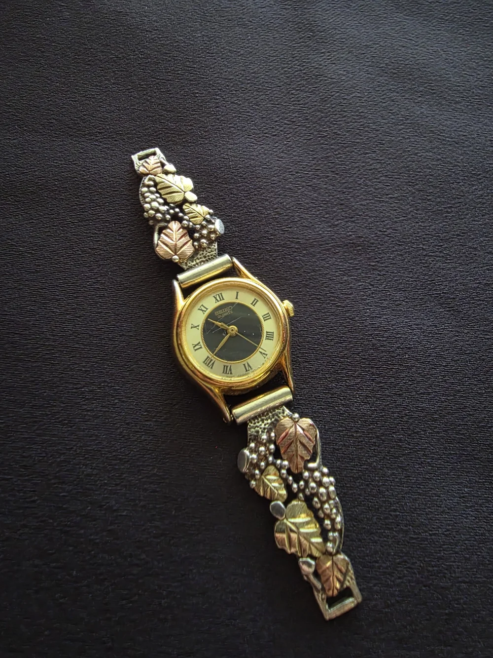 Seiko Quartz Coleman Black Hills Gold 12K Sterling Watch No Stretch Band Working